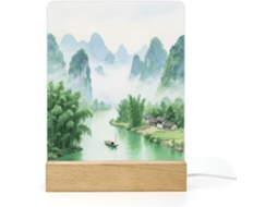 Luminária Noturna Led Guilin Com Pintura Acrílica Moderna De Paisagem E Base Banheiro, Corredor, Quarto E Sala De