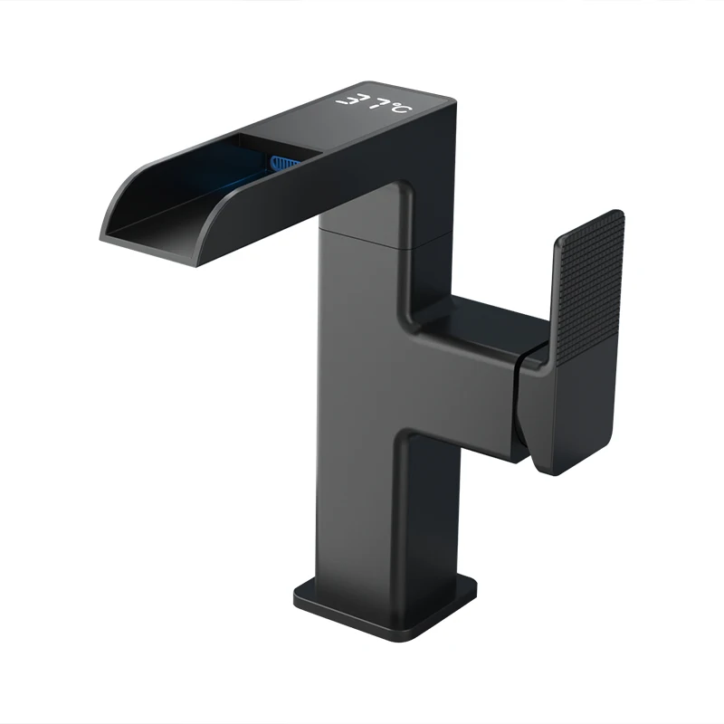 (preto) Torneira Para Lavatório Com Luz Led, Visor Digital De Temperatura E Função De Mistura De Água Quente E Fria Com Rotação De 360 Graus.