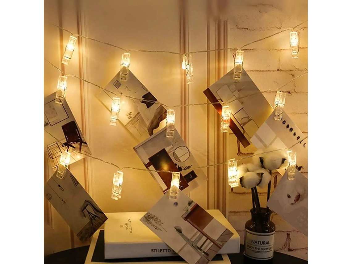 Cordão De Luzes Led Para Fotografia (branco Quente, 1 M, 10 Leds), Alimentado Por Pilhas Aa.