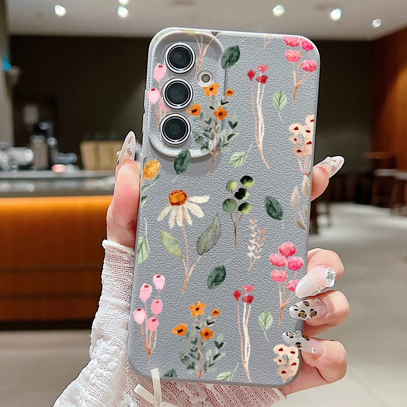 Capa De Celular Samsung Galaxy A14 Em Tpu Macio Com Estampa Floral (cinza)