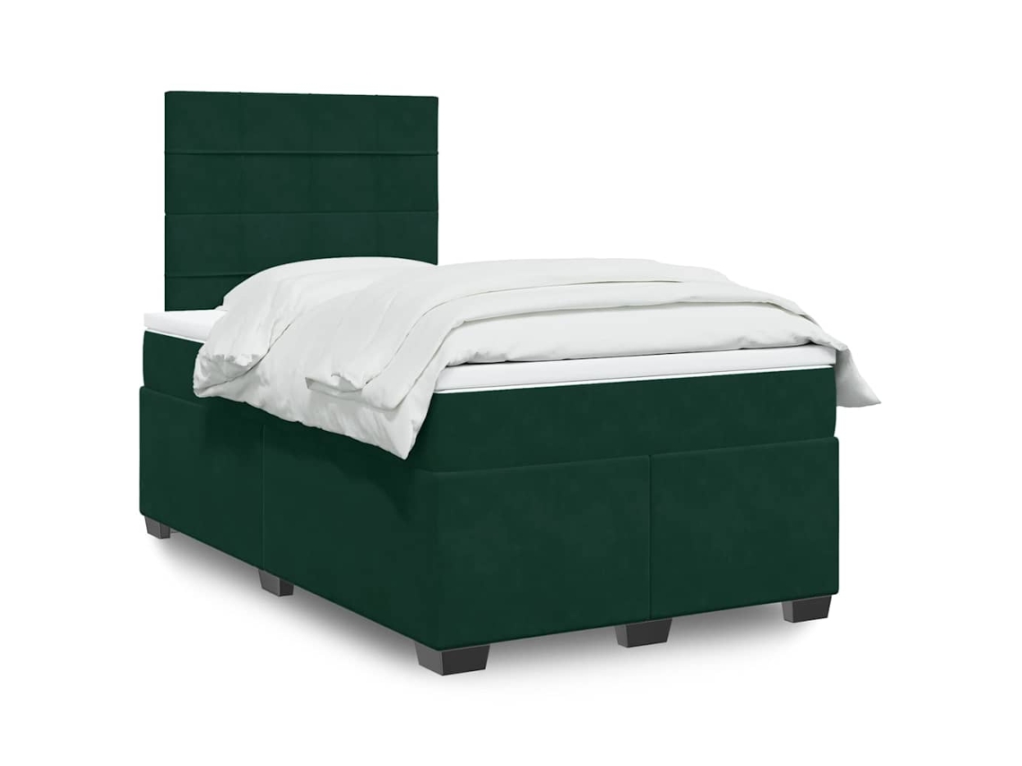 Vidaxl Cama Boxspring Com Colchão 120x200 Cm Veludo Verde-escuro