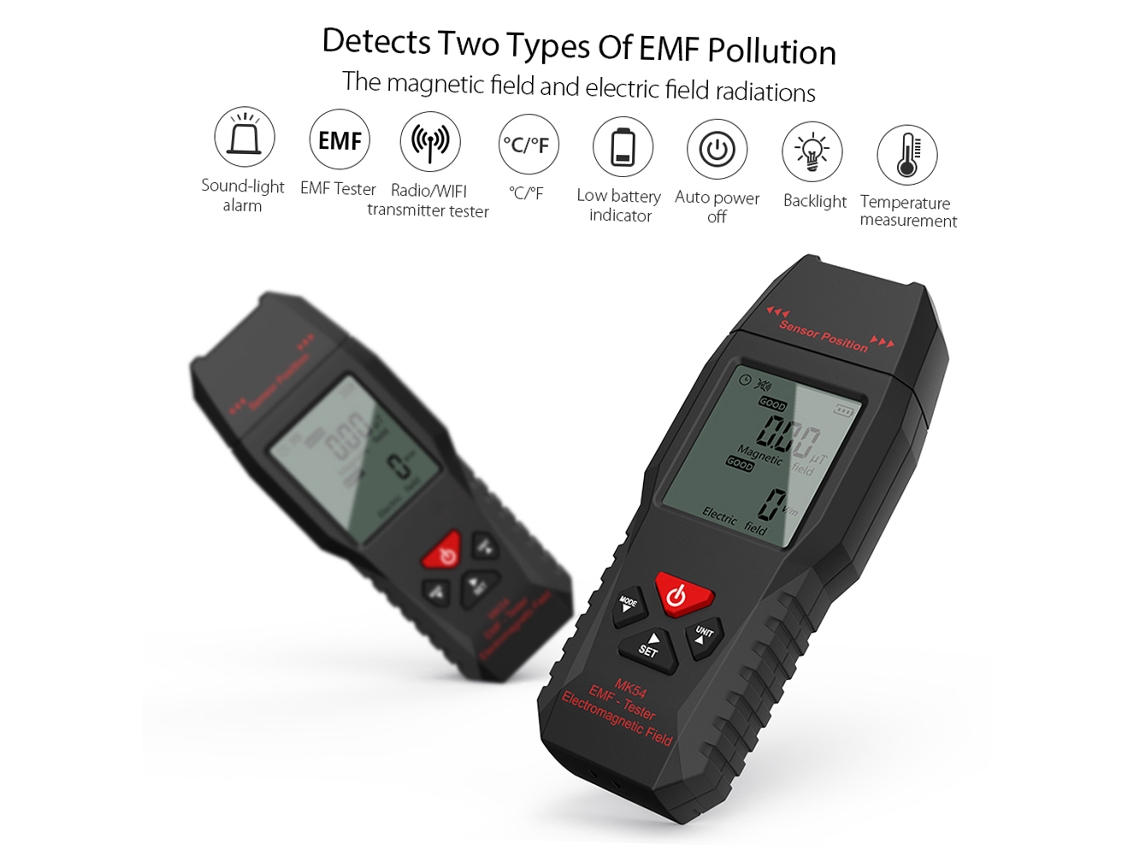 Yuru mk54 Medidor de Emf Portátil Lcd Digital Detector de Campo Eletromagnético Testador de Radiação Magnética com Alarme
