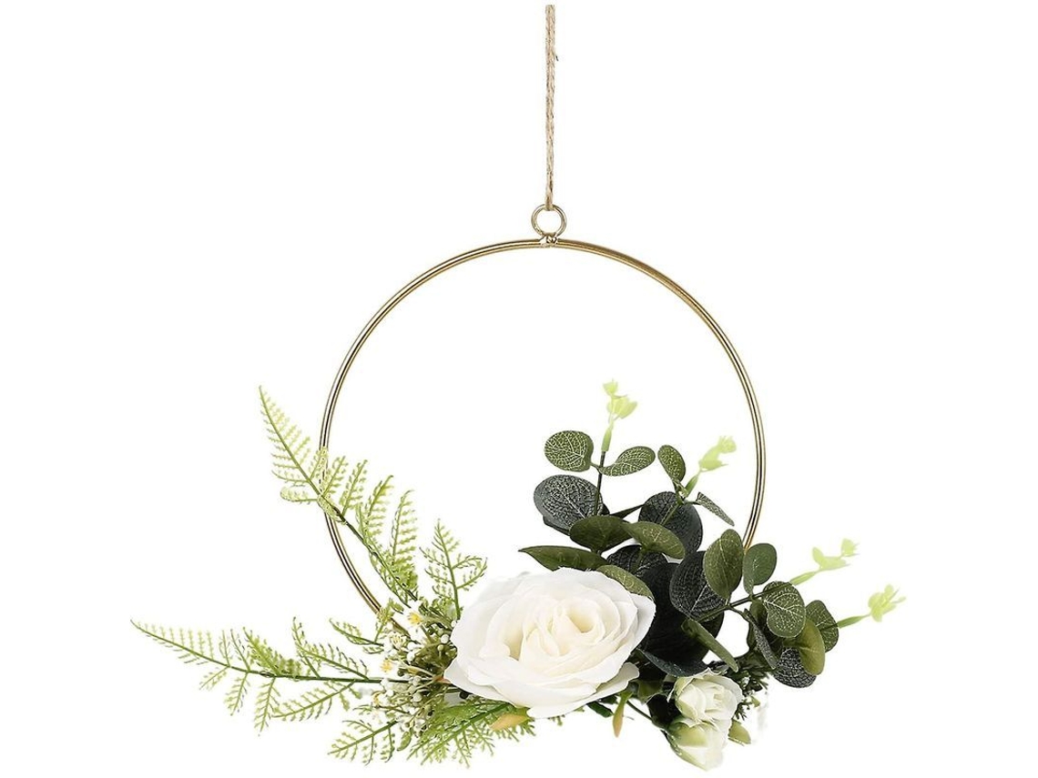 Decoração De Parede Com Corona De Metal Redonda E Flores Artificiais Para Festas E Casa