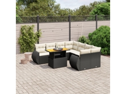 Vidaxl 9 Pcs Conjunto De Sofás P/ Jardim C/ Almofadões Vime Pe Preto