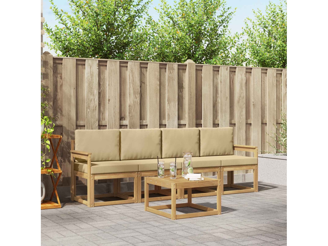 Vidaxl Conjunto De Sofás Para Exterior 5 Unid. Branco E Bege