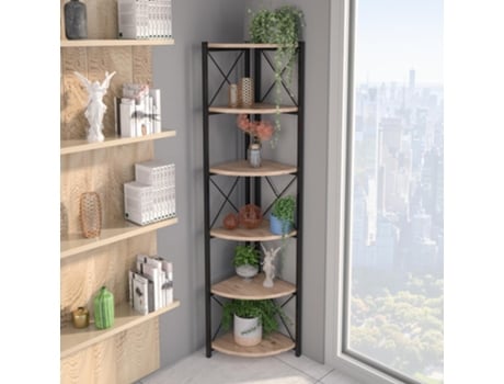 Estante De Canto Casa Basics Com 6 Prateleiras, 160 Cm, Em Madeira E Metal Preto, Estilo Industrial Móvel Auxiliar