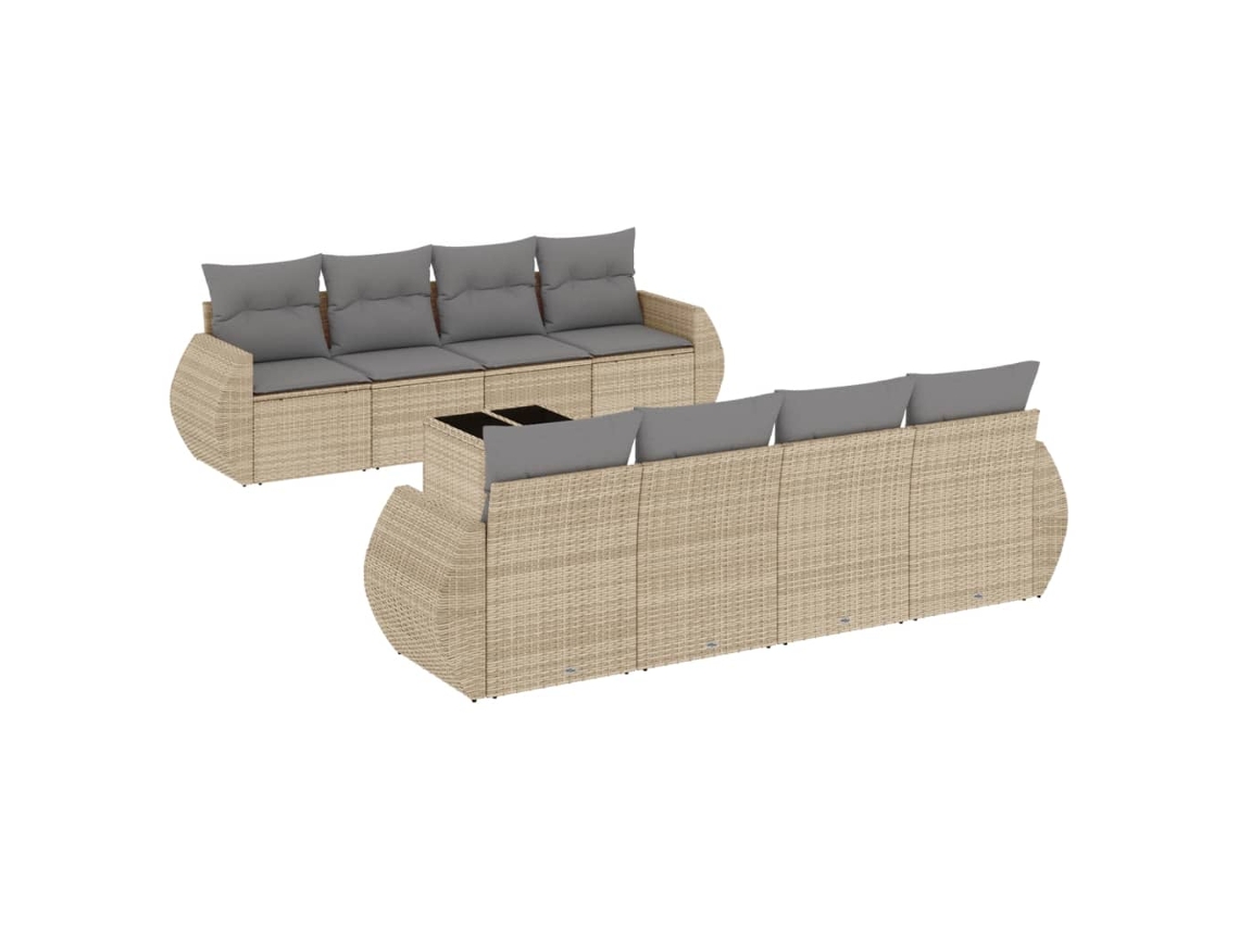 Conjunto de 9 Sofás para Jardim com Almofadões Vime Pe Bege MAISON EXCLUSIVE (90x200 cm)
