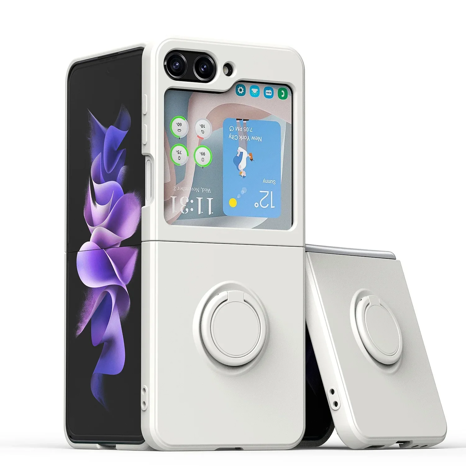 (branco, Galaxy Z Flip4) Capa Protetora De Silicone Líquido, Resistente A Impactos E Antiderrapante, Com Suporte Em Anel, Feita De Tpu Macio.