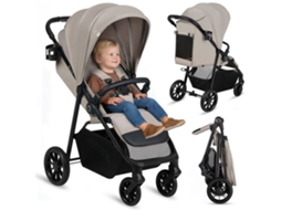 Carrinho Lionelo Emerald – Espaço de arrumação 91cm, Dobra-se com uma mão, Rodas com rolamentos, Amortecimento total, Cesto grande, Cabine XXL, Bege