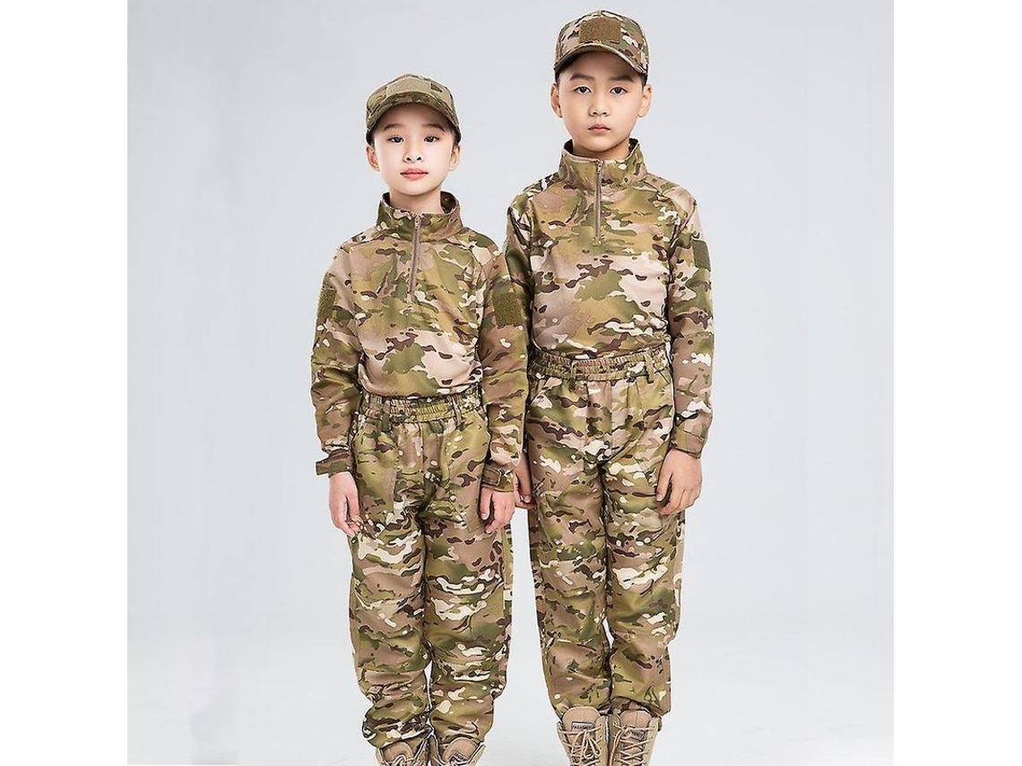 Conjunto de uniforme militar tático Rebe-Team para crianças, camuflado, para caça, caminhadas e treinamento ao ar livre, sem chapéu, 120 Hl Cp cinza
