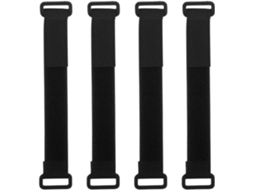 Conjunto compacto de acessórios para carro com fitas de fixação ajustáveis.