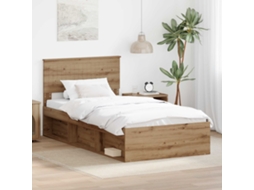 Vidaxl Estrutura Da Cama Com Cabeceira Carvalho Artesanal 100 X 200 Cm