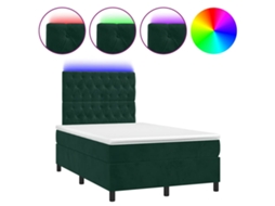 Cama Box Spring com Colchão e Luzes Led Veludo Verde Escuro MAISON EXCLUSIVE
