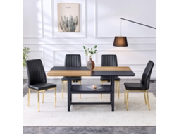 Conjunto Mesa 85cm Vidro + 4 Cadeiras Pu Preto, Minimalista.-qq