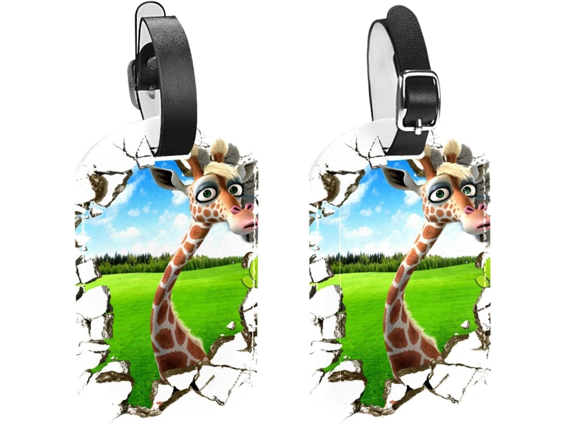 Conjunto De 2 Etiquetas Bagagem 3d Em Couro Pu Com Estampa Girafa Proteger A Privacidade