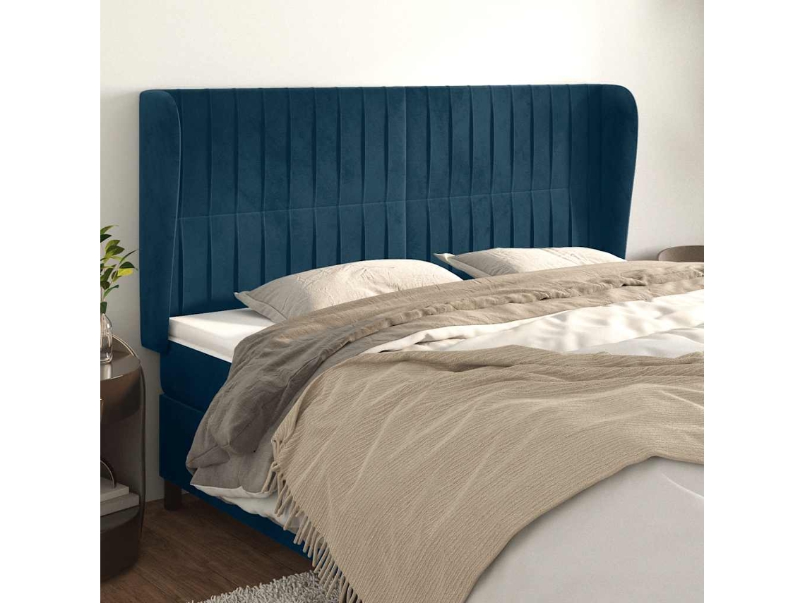 Vidaxl Cabeceira Cama C/ Abas Veludo 163x23x118/128 Cm Azul-escuro