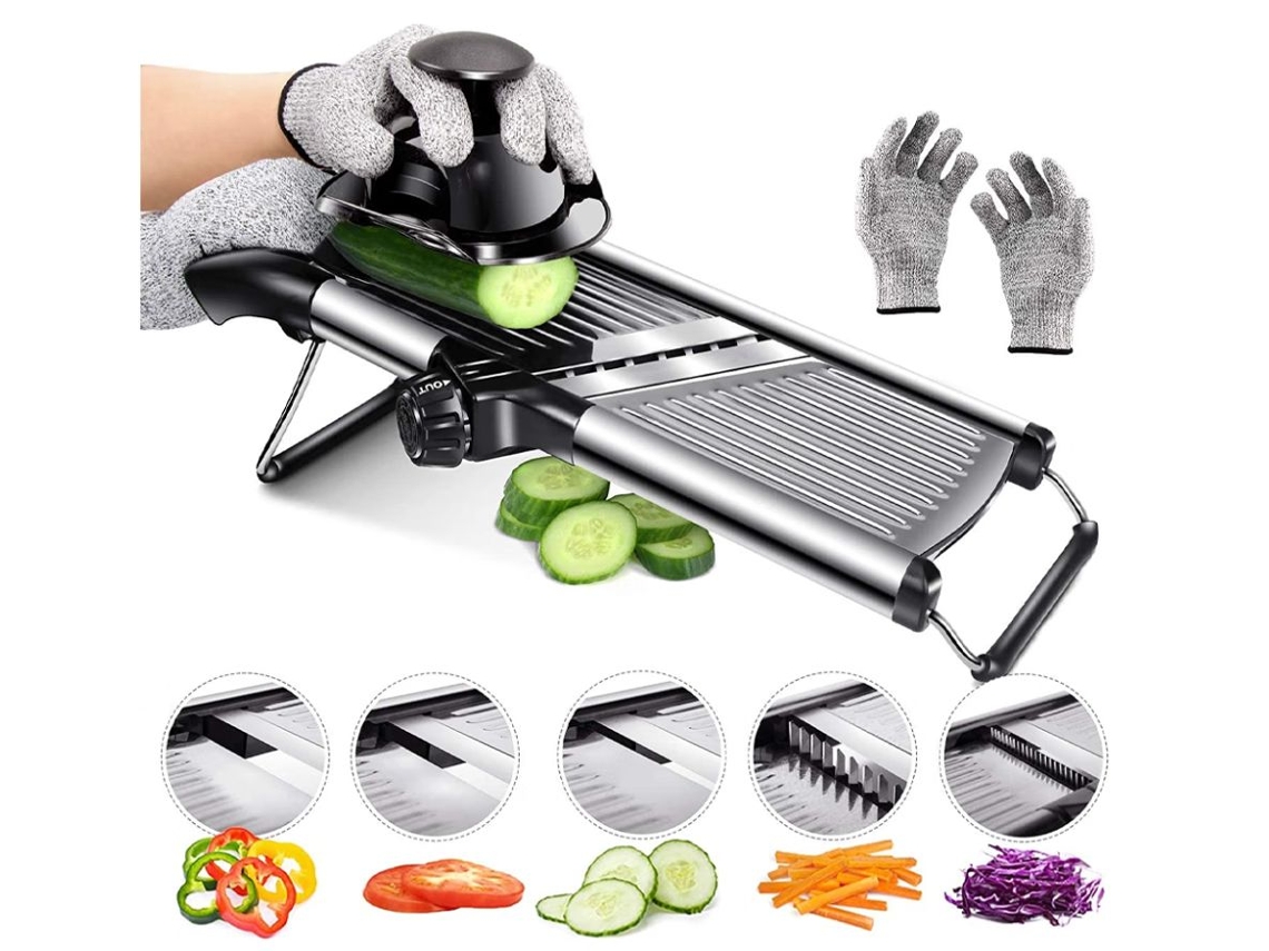 Mandolina Profissional De Cozinha Em Aço Inoxidável, Ajustável E Multifuncional, Com Proteção Para As Mãos E Luvas De Segurança, Para Legumes