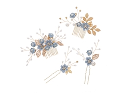 Conjunto De 4pcs Pente De Cabelo Para Casamento, Acessório Floral Com Pedras, Presilhas Para Cabelo Noiva, Acessórios Para Vestido De Noiva (azul)