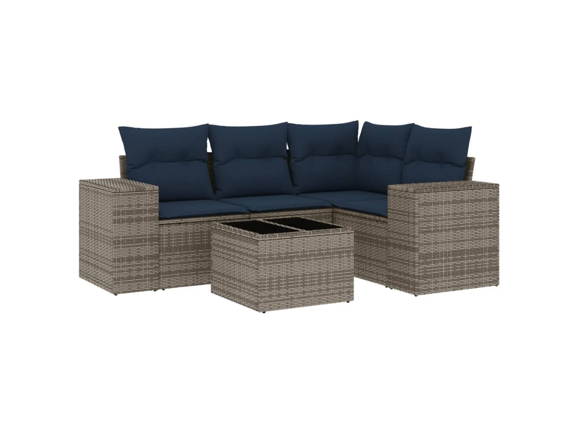 Conjunto de Sofá de Jardim, 5 Peças, Almofadas, Rattan Cinza MAISON EXCLUSIVE