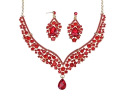 2026 juego de Joyería de Cristal Collar Choker Pendientes Gota para Mujer Con Piedras Strass Rojo