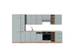 Cozinha Fame-line, 355cm, Pt Mármore, Azul Claro-cinza/carvalho De Força Dourado, Vicco 51173