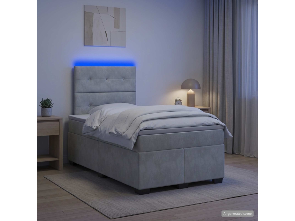 Vidaxl Cama Box Spring Com Colchão Cinzento-claro 120 X 200 Cm Veludo