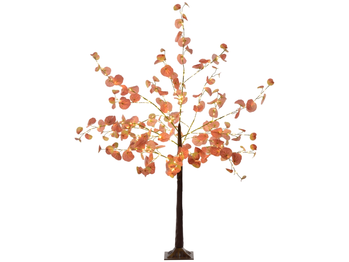 Árvore De Eucalipto Artificial 150 Cm Com 245 Luzes Led E Base Decoração Laranja E Marrom