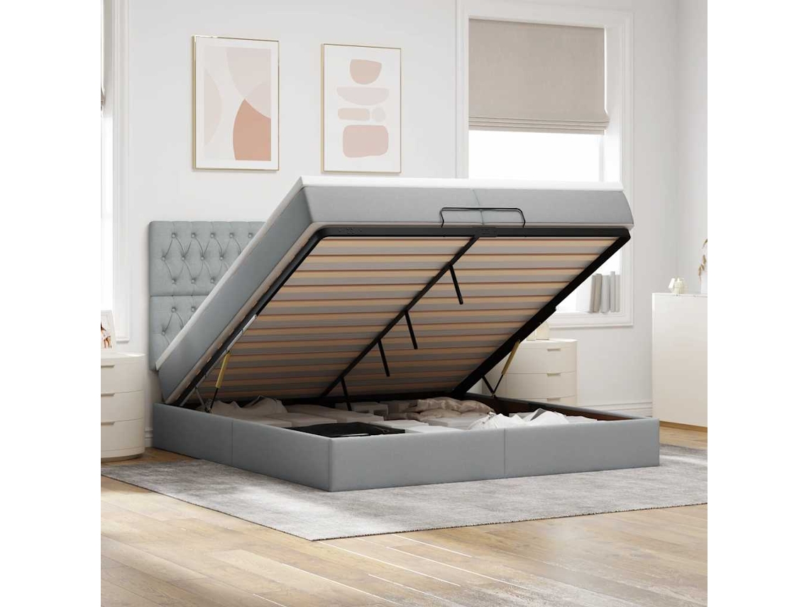 Vidaxl Estrutura De Cama Otomana Com Colchões Tecido Cinzento Claro