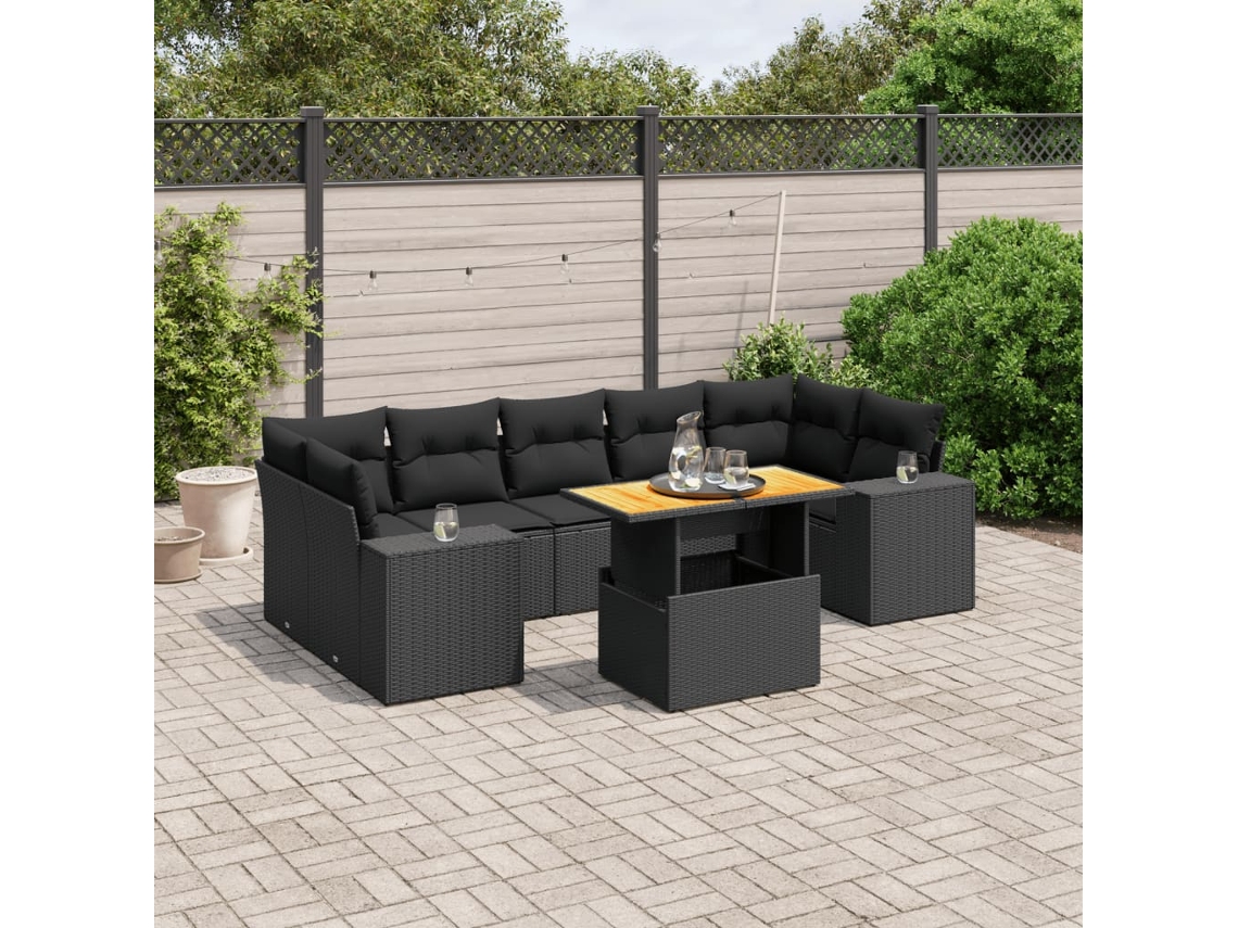 8 Pcs Conjunto Sofás De Jardim Com Almofadões Vime Pe Preto Dkd Home Decor