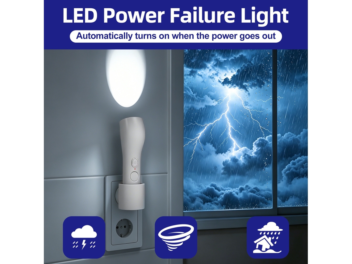 Luz Emergência 4 em 1, Lanterna Led Recarregável, com Ficha, Acende na Falta de Luz, para Casa CZHHMART