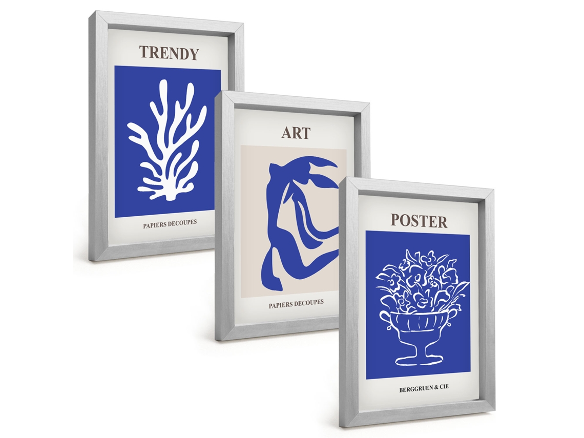 Pinturas Murais Modernaspôsteres Abstratos De Matisse Moldura Prateada Fotos Para O Corredor Espelharte (3 Peças 20x30 Cm)