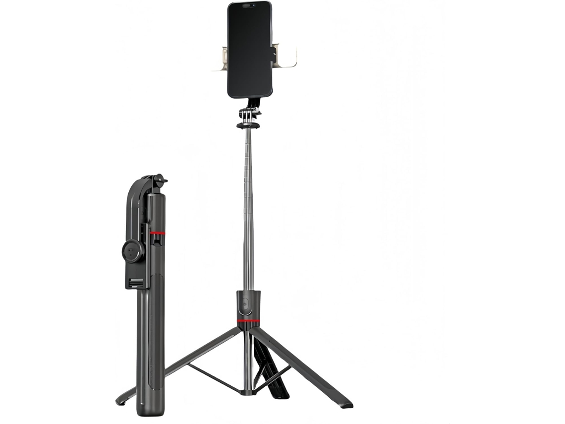 Tripé/monopé Dobrável Bluetooth para Selfies de 67" com Duas Luzes Led e Carregamento Sem Fio JIAPEI (preto)