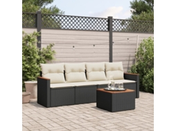 Vidaxl 5 Pcs Conjunto Sofás De Jardim Com Almofadões Vime Pe Preto