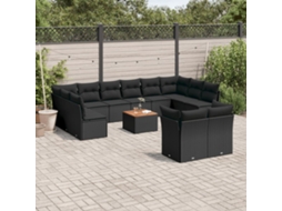 13 Pcs Conjunto De Sofás De Jardim Com Almofadões Vime Pe Preto Dkd Home Decor