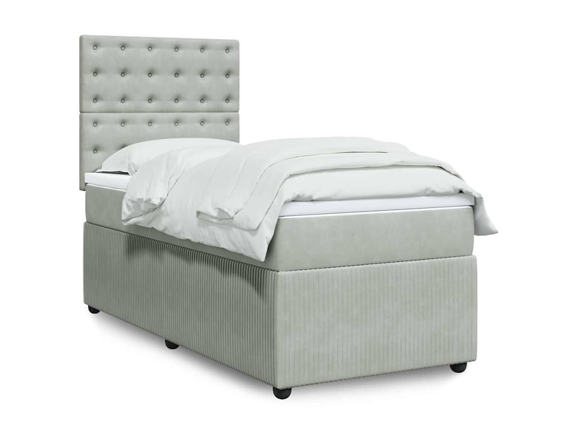 Cama Com Molas/colchão 100x200 Cm Veludo Cinza-claro