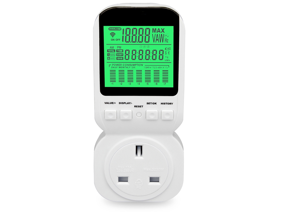 Laxiscreed Tomada De Medição De Energia Branca Para Eletrodomésticos 250v/3250w - Reino Unido