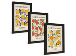 Pinturas Murais Modernaspôsteres Florais Em Cidades Moldura Preta Fotos Para O Corredor Espelharte (3 Peças 20x30 Cm)