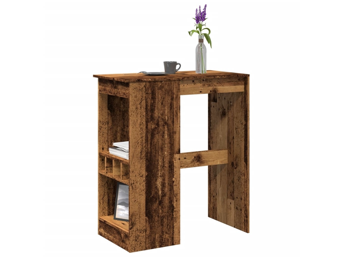 Vidaxl Mesa De Bar Com Prateleiras Derivados De Madeira Madeira Velha