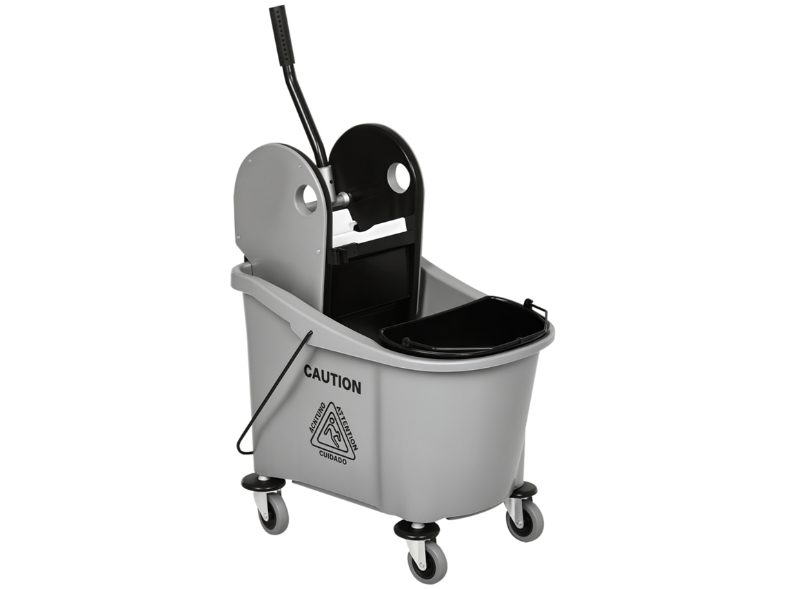 Cubo de Fregona com Rodas 36l,carrinho de Limpeza com Escorredor de Pressão e 2 Baldes Separados 54x41x91,5cm Cinza BTFORUS