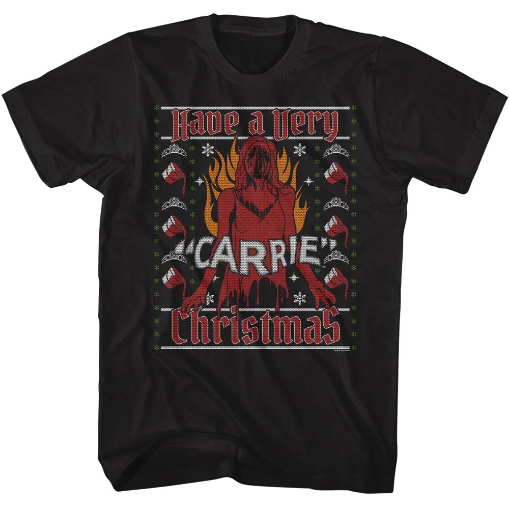 Rockinstone Carrie Movie A Very Carrie Christmas Black Adult T-shirt Size:xxxl