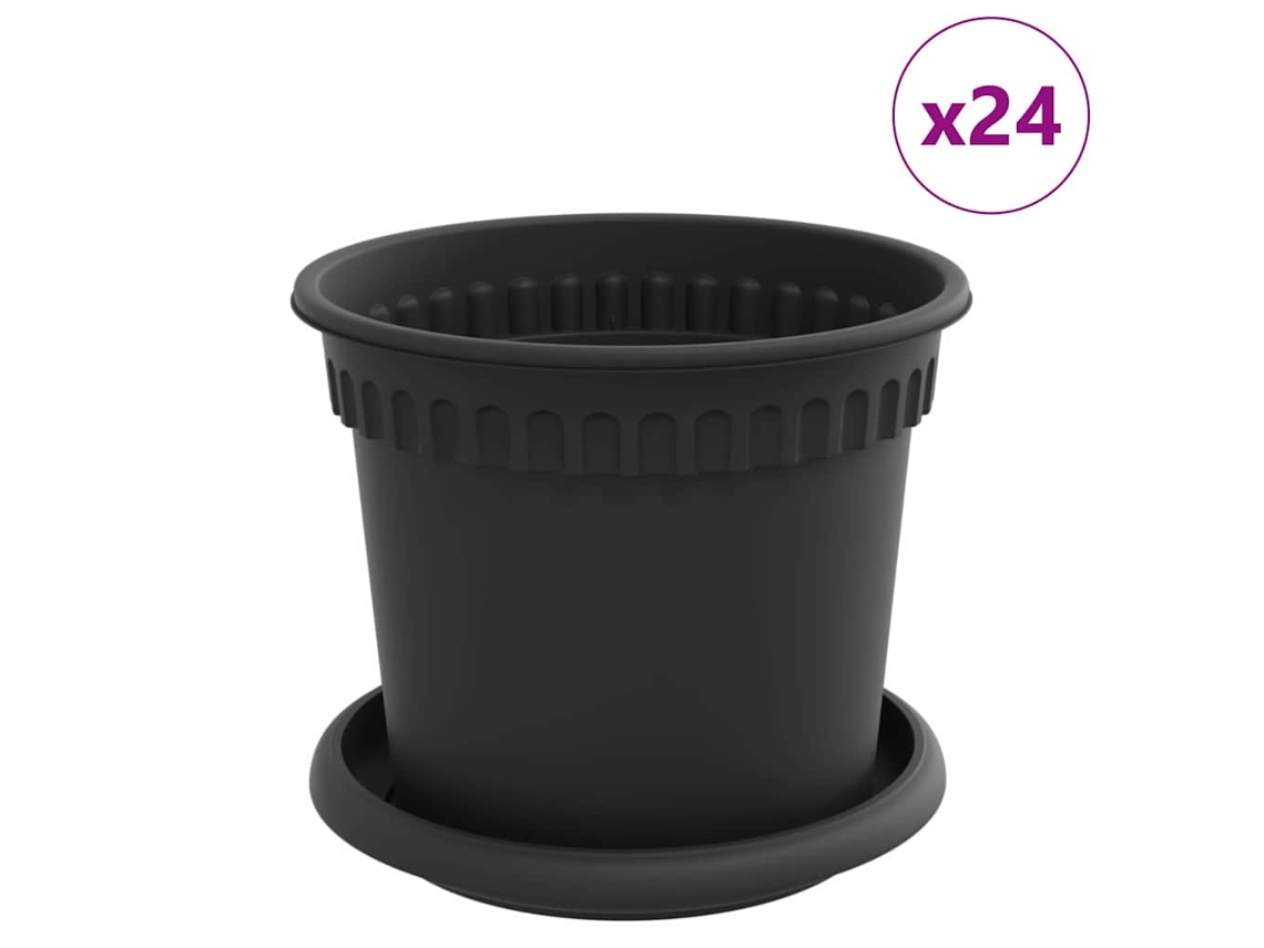 Vidaxl Vasos De Plantas 24 Pcs Preto Ø 15 X 12 Cm Plástico