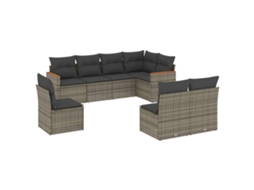 Conjunto de 8 Sofás de Jardim com Almofadões Vime Pe Cinzento MAISON EXCLUSIVE (8 pcs)