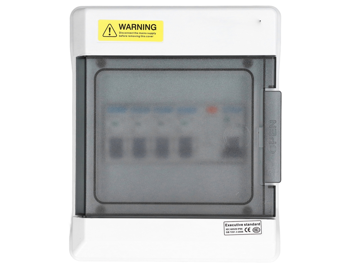 Disjuntor de Fuga Mini 4 Vias, Tablero de Fusíveis 63A 30mA RCD+4MCB, 230V