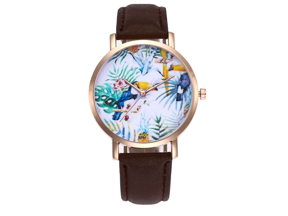 Relógio de Pulso Feminino de Couro Marrom Estilo Fashionable com Movimento de Quartzo