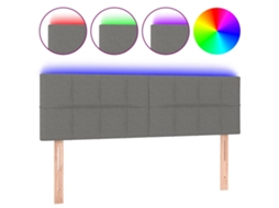 Cabeceira de Cama SFUSHOS com Luzes LED Tecido 144x5x78/88 cm Cinza Escuro
