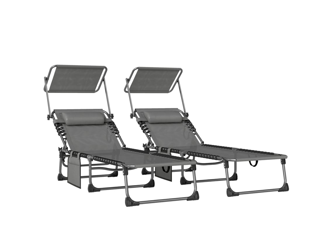 Espreguiçadeiras Dobráveis Aço e Texteline Cor Cinzento Escuro 190 x 57 x 30 cm Outsunny