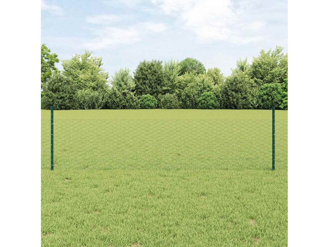 Vidaxl Cerca Hexagonal Com Poste 25 X 0,5 M Aço Revestido De Pvc Verde