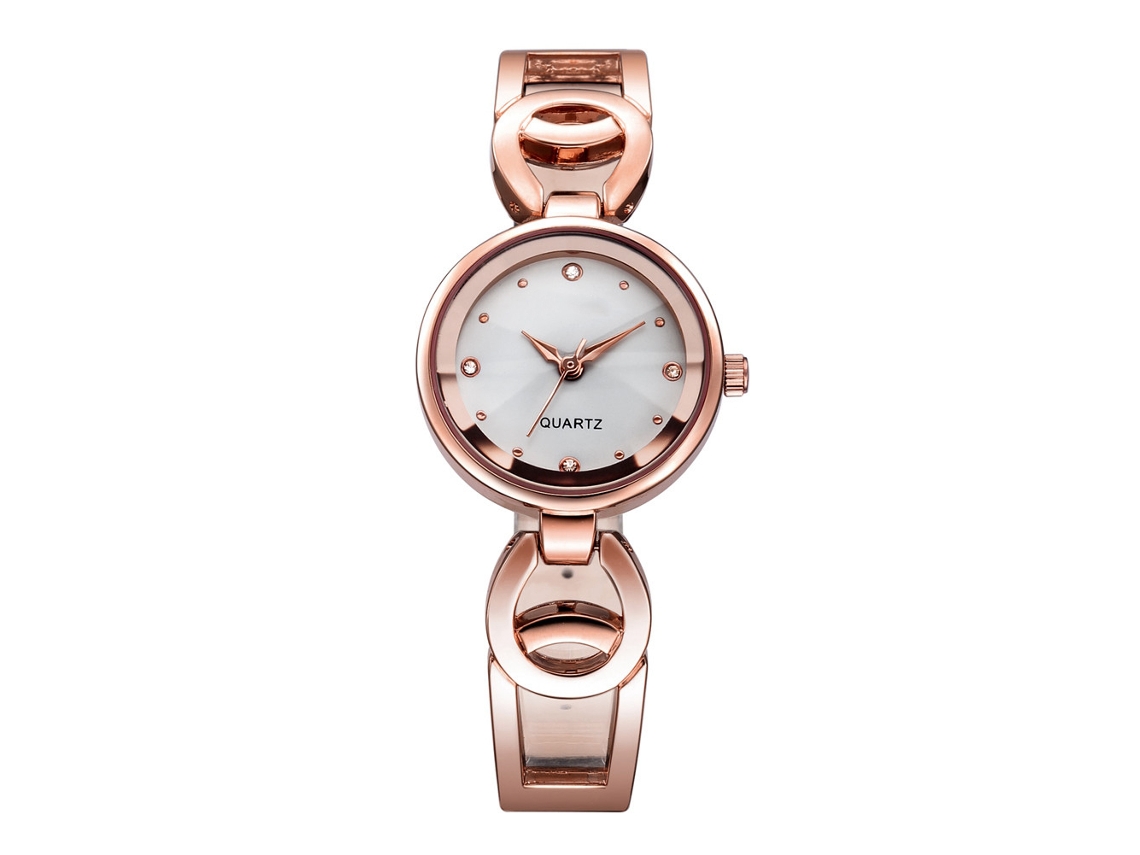 Relógio de Pulso Feminino com Strass Mostrador Redondo Quarzo À Prova D'água Branco