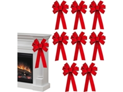 Laço De Natal Grande Com 8 Enfeites Com Bordas Douradas | Laços Vermelhos Grandes Para Árvore De Natal
