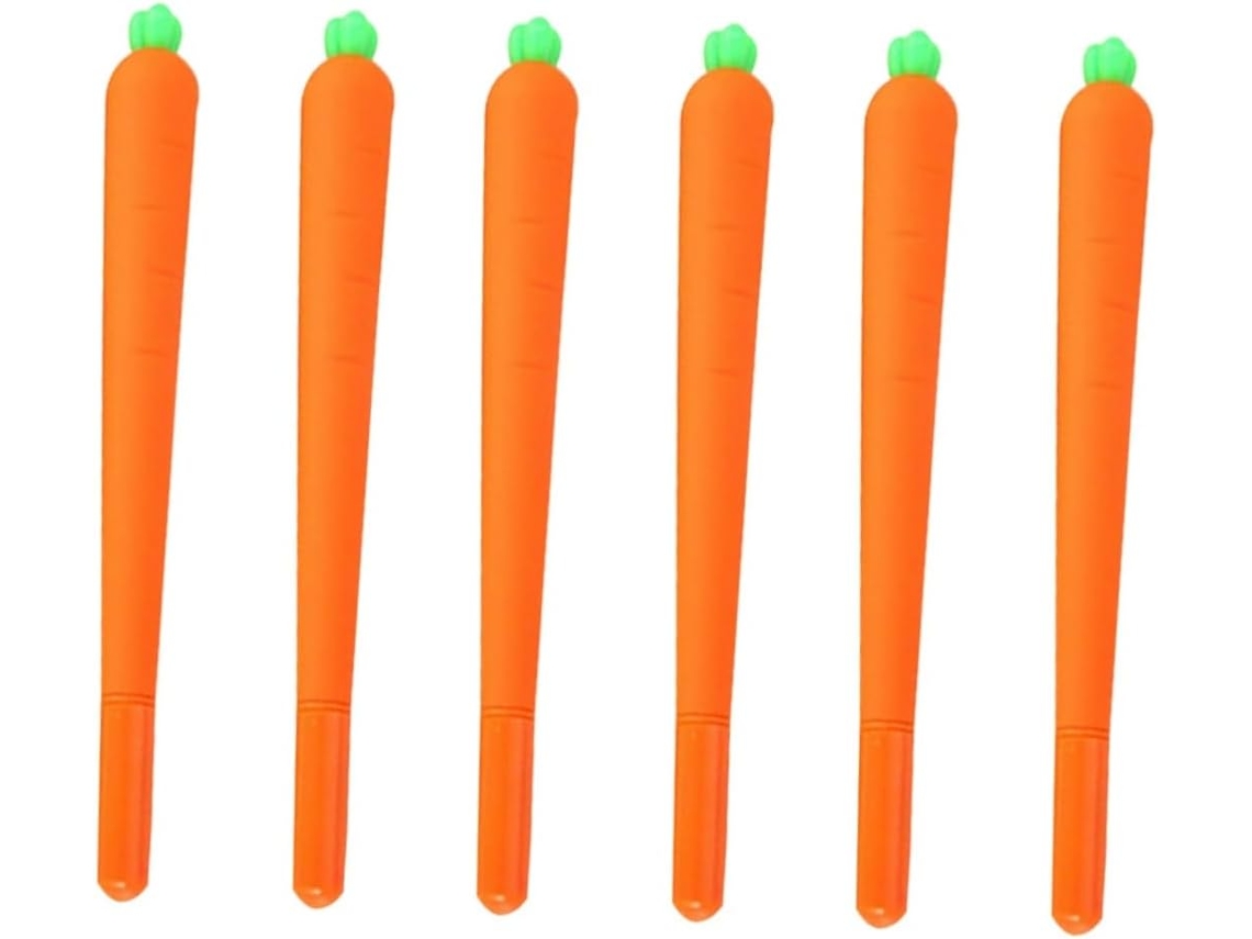 Conjunto De 6 Canetas Gel Silicone Em Formato Cenoura, Leves E
